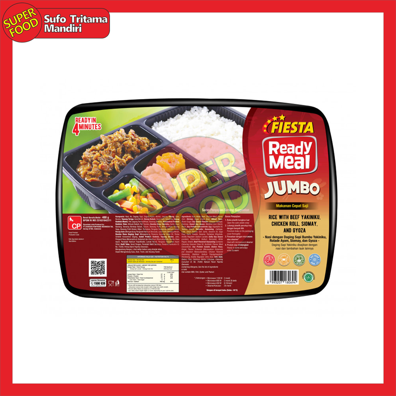 Fiesta Ready Meal Jumbo Rice With Beef Yakiniku, Chicken Roll, Siomay, and Gyoza